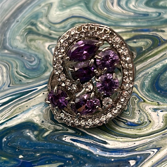 AMETHYST Dinner/Cocktail Rhinestones Large Ring size 9 - Picture 3 of 10